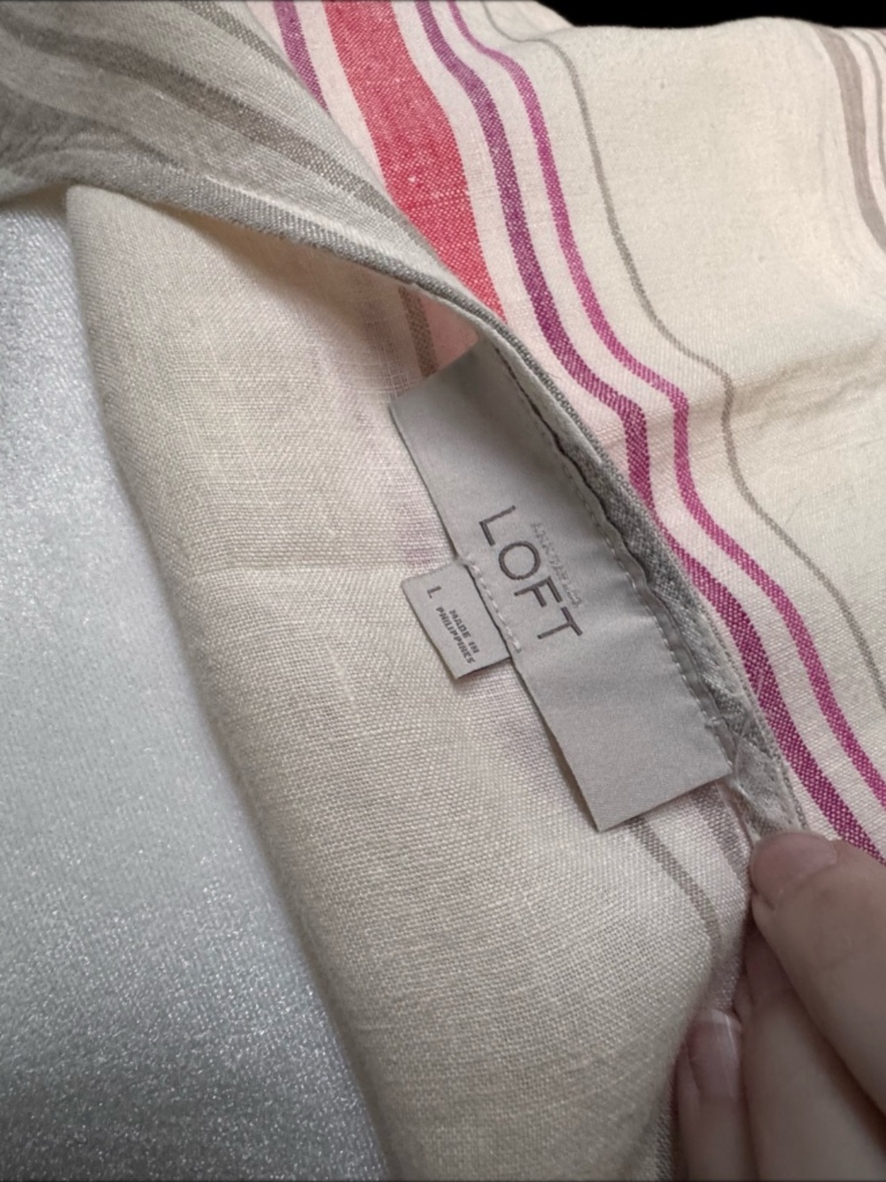 LOFT 100% Linen Striped Dress | Tie Waist | Short Sleeve | Size L - Picture 4 of 6
